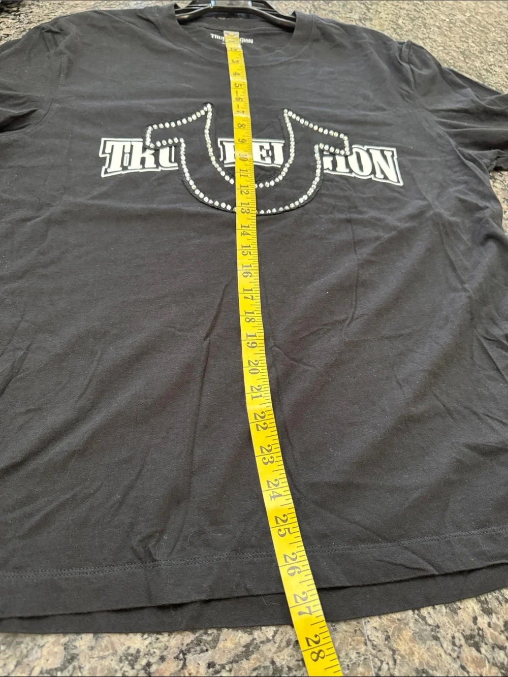 True Religion Black Graphic Crystal embellished Horseshoe logo EUC M/L